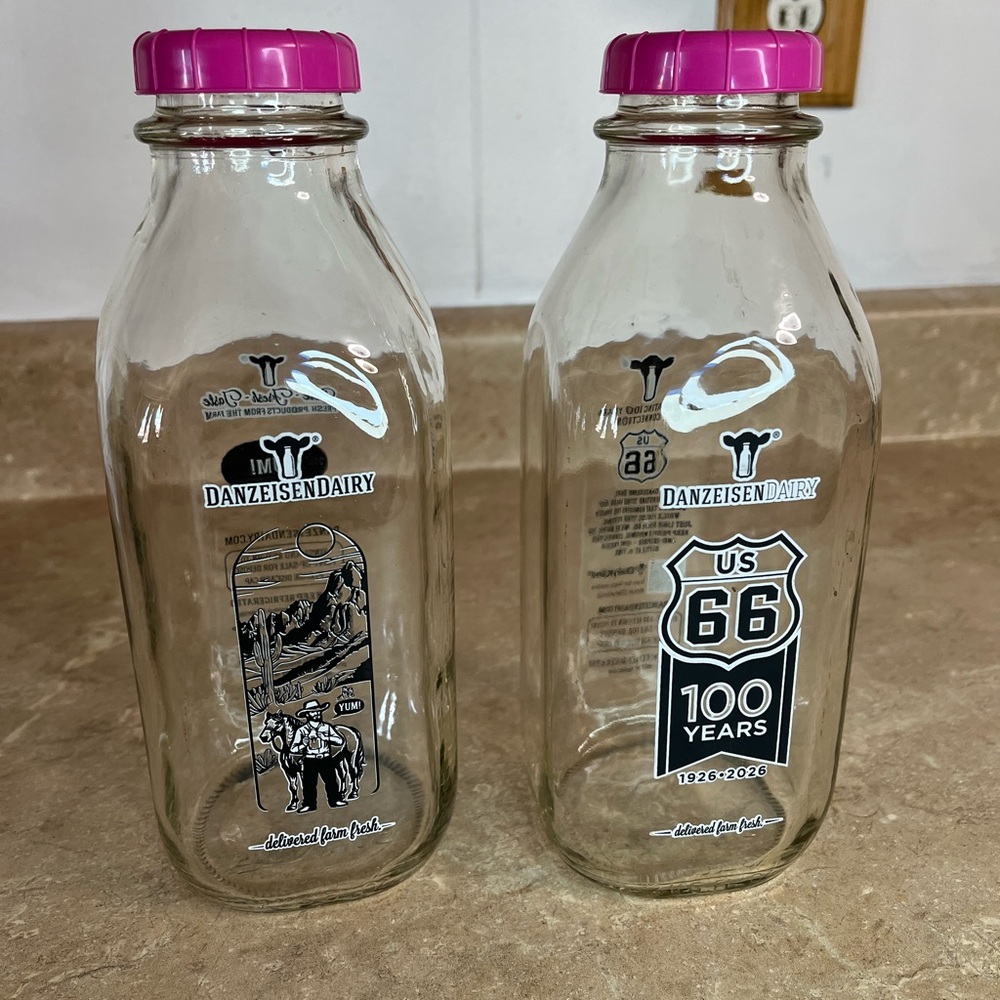Clear Glass Milk Bottle Set of 2